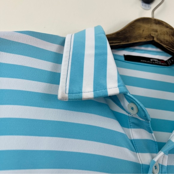 RLX Ralph Lauren Performance Striped Polo Blue White Lightweight Size Large - Picture 10 of 13